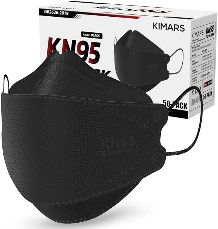 KIMARS KN95 Face Masks 50 Pack, Breathable Comfortable and Disposable KN95 Mask, Black - Product Image