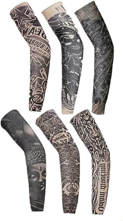 Beetoo Fake Temporary Tattoo Sleeves for Men and Women, Arm Sunscreen Sleeves(Unisex Dark Set, Pack of 6) - Product Image
