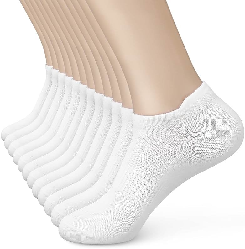 Women's Ankle Cotton Socks - Low Cut Athletic Running Soft Thin No Show White Socks With Tab 6 Pairs - Product Image