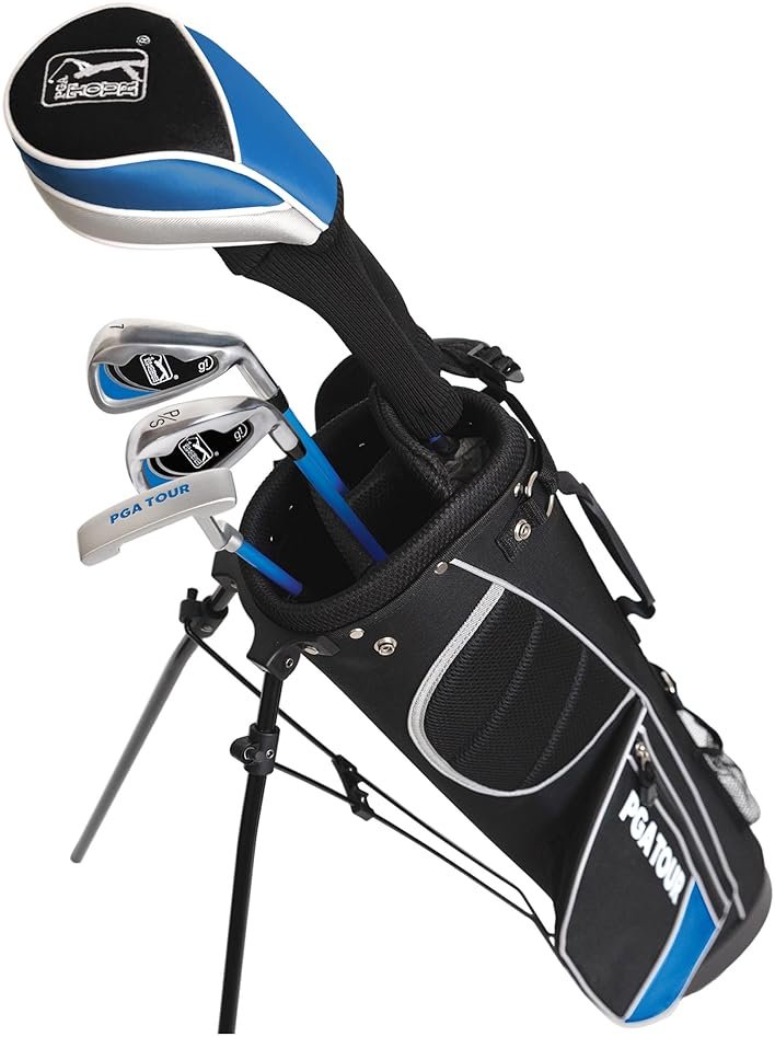PGA Tour Youth Golf Club Set for Ages 8-12 & 12+ (4’8”–5’10”), Right and Left-Handed Kids Golf Sets – Beginner Junior Golf Clubs with Lightweight Stand Bag, Mallet Putter, Hybrid, Driver - Product Image