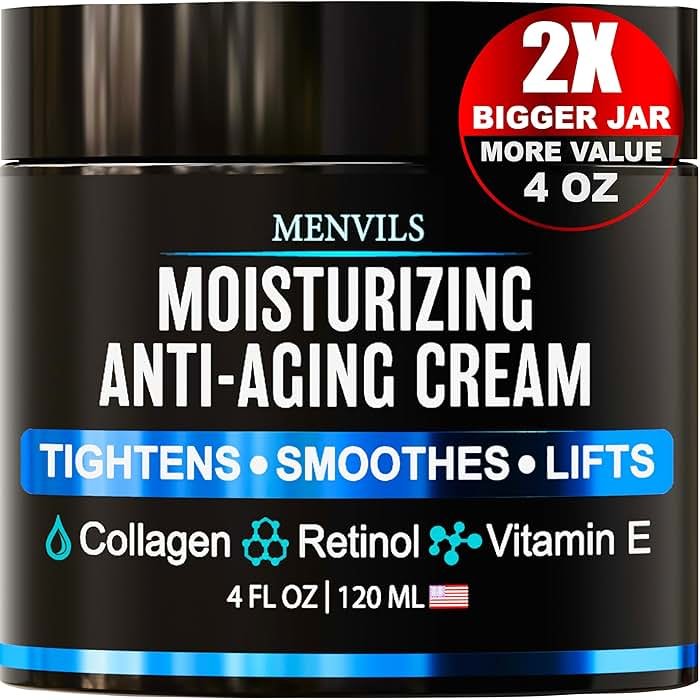 Mens Face Moisturizer Cream - Anti Aging & Wrinkle Repair - After Shave Lotion for Men with Collagen, Retinol, Vitamins E, Jojoba Oil - Age Facial Skin Care - Lightweight Day & Night Cream - 4 oz - Product Image