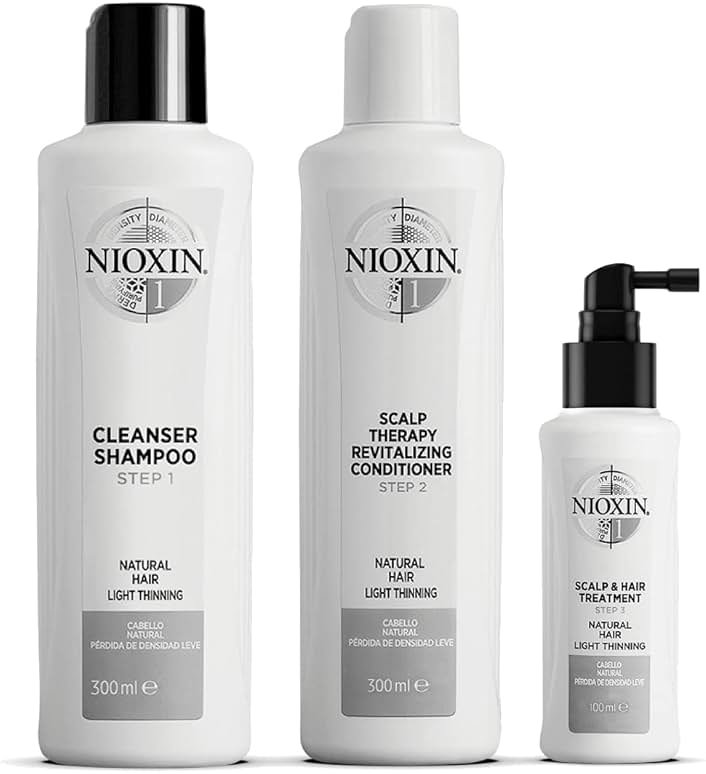 Nioxin Scalp + Hair Thickening System 1 Kit | For Natural-Hair with Light Thinning | Strengthen Against Breakage with Niacinamide & Biotin | Cleanse, Condition, & Treat | Bundle - Product Image