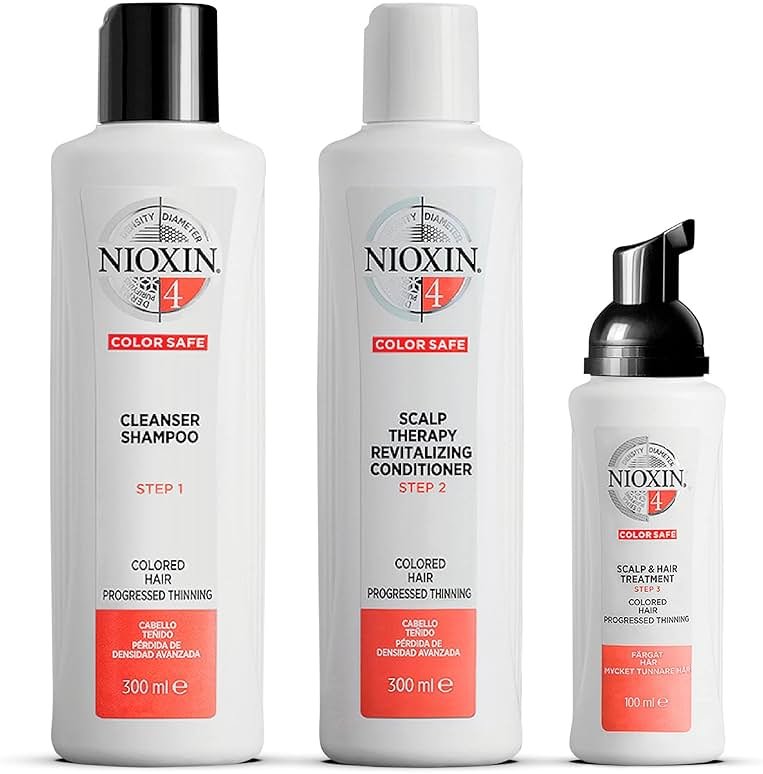 Nioxin Scalp + Hair Thickening System 4 Kit | For Colored, Dry, & Damaged-Hair with Progressed Thinning | Maintain Vibrant Color | Nourish & Boost Density with Niacinamide & Biotin | Bundle - Product Image