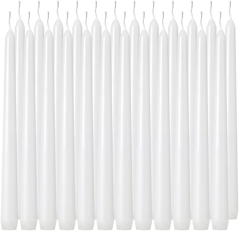 Tuyai 24 Pack Tall White Taper Candles, 10 inch (H) Dripless, Unscented Dinner Candle, Smokeless Taper Candles, Paraffin Wax with Cotton Wicks, 8 Hours Burn Time - Product Image