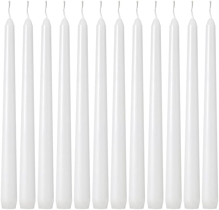 Kedtui Taper Candles 10 inch (H) Dripless, Set of 24 White Unscented and Smokeless Taper Candles Long Burning, Paraffin Wax with Cotton Wicks for Burning 8 Hours Time - Product Image