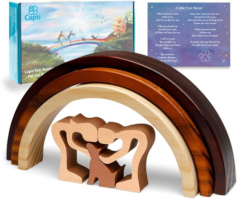 Capti Rainbow Bridge Dog Memorial Gifts, Pet Memorial - I'll Meet You at The Rainbow Bridge - Pet Loss Gifts, Bereavement, Sympathy Keepsake Dog Mom, Dog Dad for Loss of Pet (Dog and Family) - Product Image