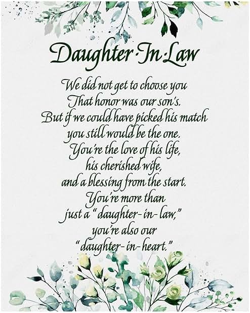 AMERICAN LUXURY GIFTS Daughter-in-Law Heartfelt Floral Poem - Inspirational Motivational Wall Art Decor - Home Office Living Room Gift - 8x10 Unframed Print - Product Image