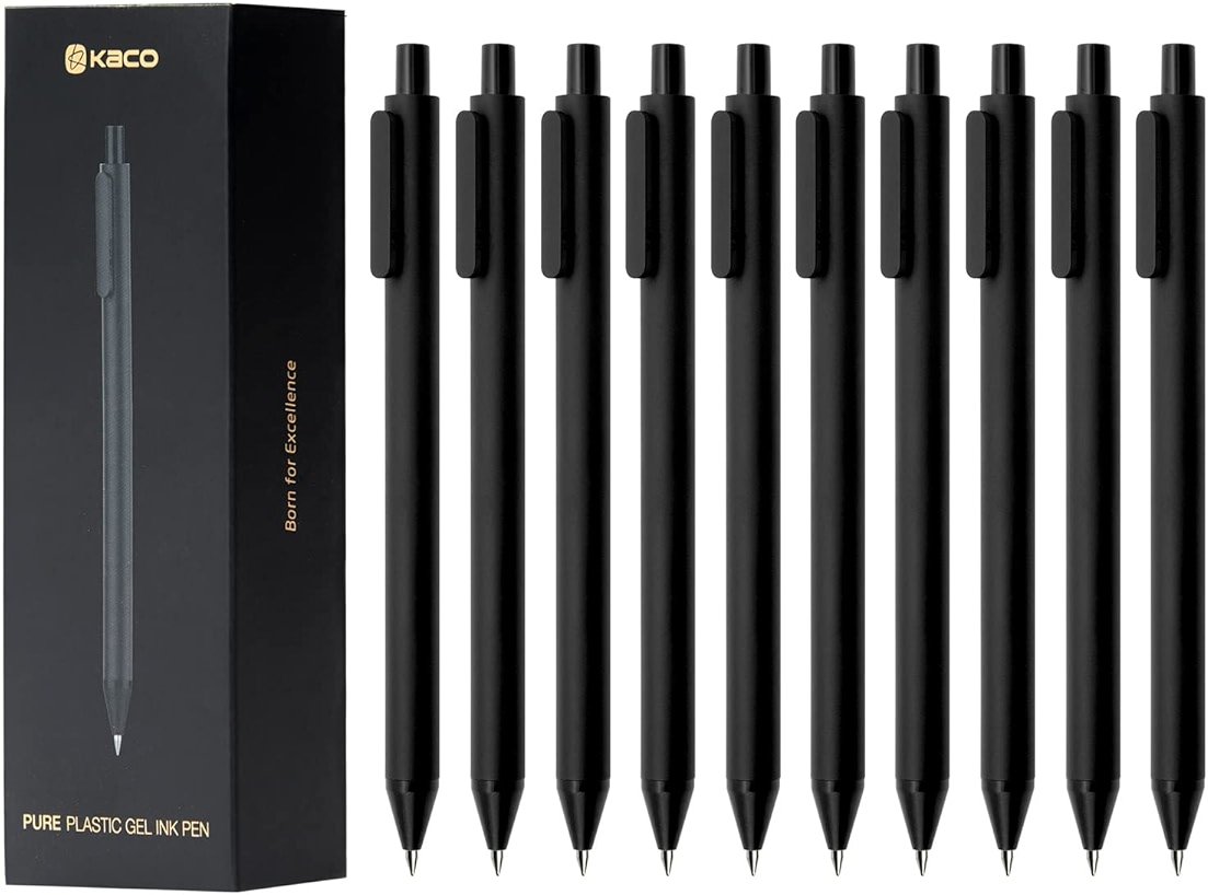 Kaco Gel Pens, 0.5 mm Fine Point, Black Ink 10 Count, Quick Dry Smooth Writing, Aesthetic Office Supplies Refillable Retractable - Product Image