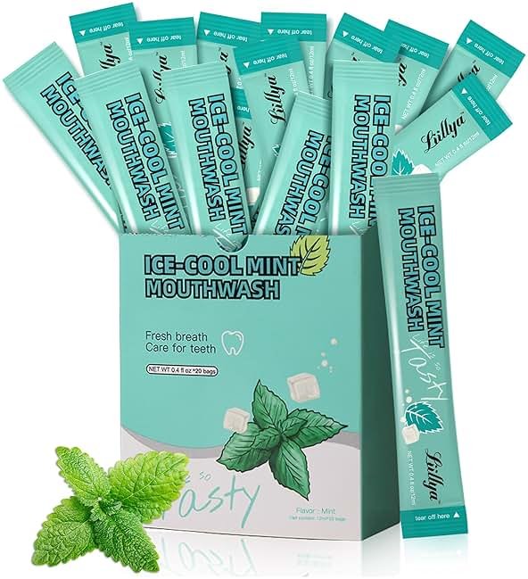 Liillya Travel Mouthwash Packets, Portable Single-Use Oral Rinse for Fresh Breath, Alcohol Free & Fluoride Free Cool Mint, TSA Compliant Travel Size Mouthwash, 20 Packs - Product Image