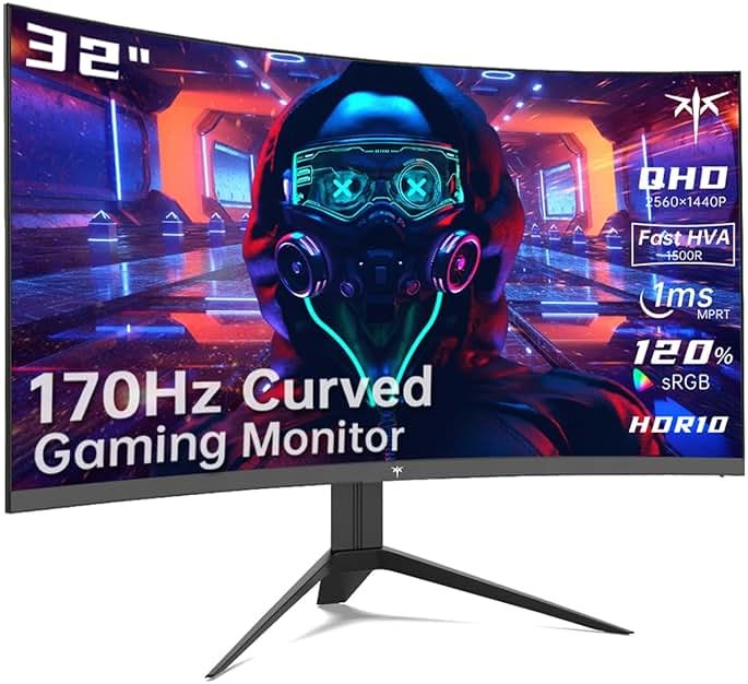 KTC 32 inch Curved Gaming Monitor, 2K 180Hz 185Hz 1440P PC Monitor, 1500R Frameless, 1ms, HDR, FreeSync Premium, DisplayPort/HDMI/USB, VESA Wall Mount, H32S17 - Product Image
