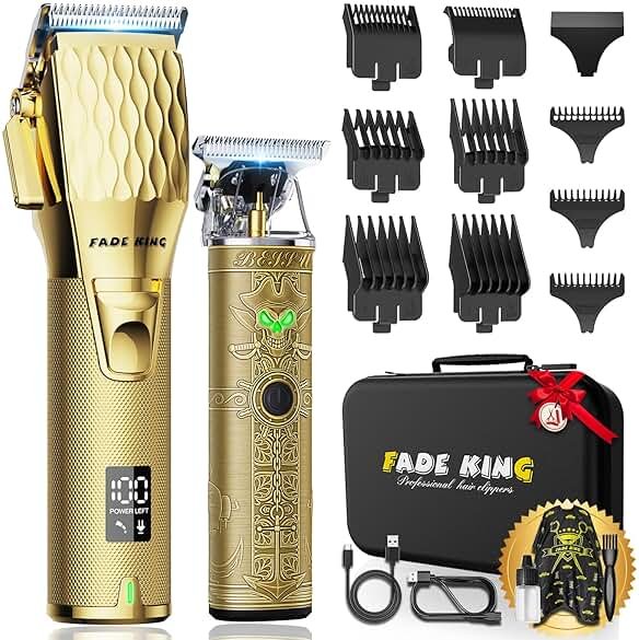 FADEKING® Professional Hair Clippers for Men – Cordless Barber Clippers & Beard Trimmer for Men, Fade Clipper and Trimmer Set for Home & Barber Use, Complete Men's Grooming Kit - Gifts for Men - Product Image