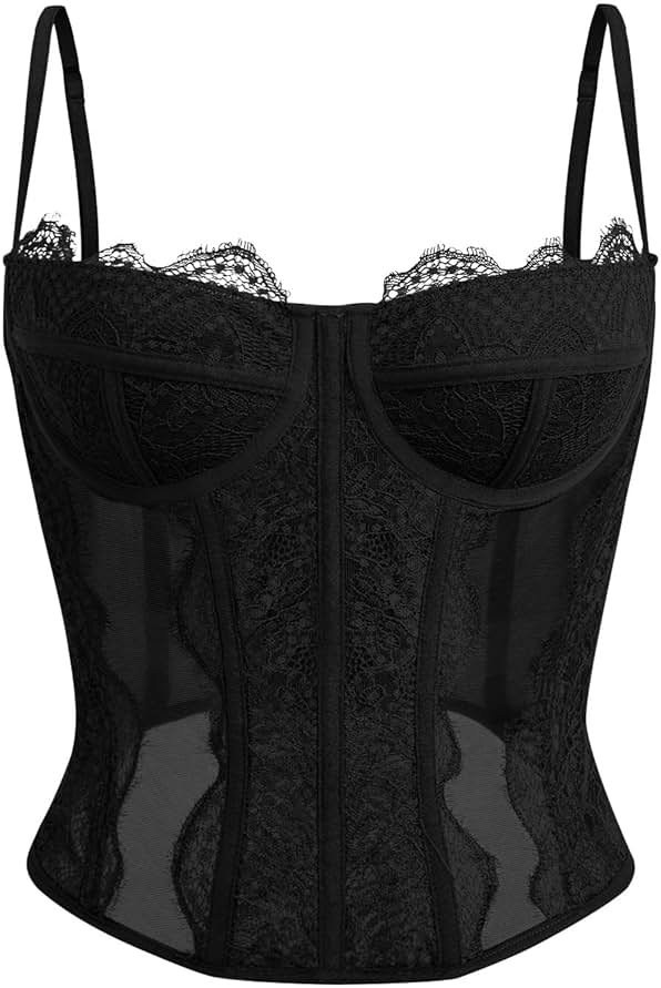 Dealmore Corset Tops For Women Going Out Lace Mesh Date Night Fall Fashion Outfits Clothes Crop Cute Party Strap Tank - Product Image