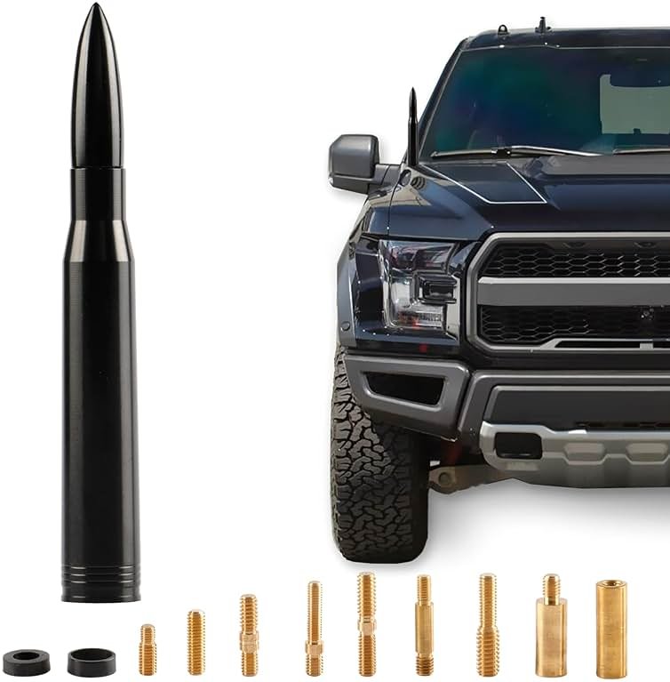 BJSIA Universal Car Truck Antenna Replacement Compatible with Ford F150 F250 F350, Dodge Ram 1500 2500 3500, Chevrolet Silverado, GMC, Heavy Duty Pickup Truck Radio Replacement Car Accessories, Black - Product Image