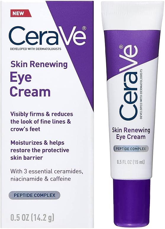 CeraVe Skin Renewing Eye Cream For Wrinkles, Under Eye Cream With Peptides + Caffeine + Niacinamide, For Wrinkles & Crows Feet, Paraben Free & Opthalmologist Tested - Product Image