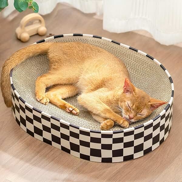 Conlun Cat Scratcher Cardboard,2 in 1 Oval Cat Scratch Pad Bowl for Indoor Kitty Grinding Claw,Round Kittens Scratching Board Corrugated Lounge Pet Beds&Furniture Protector for Sofas - Product Image