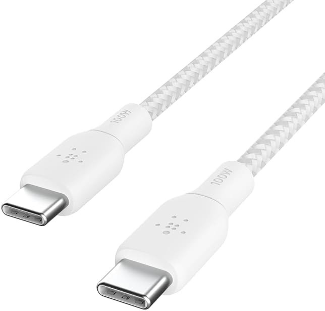 Belkin USB C to USB C Cable, 6.6ft, 100W - Type C Charger, iPhone Charger Cord, Soft, Braided, Flexible for iPhone 17, Galaxy S25, Pixel 10, Airpods, iPad Pro, Tablet & More, Travel Essentials - White - Product Image