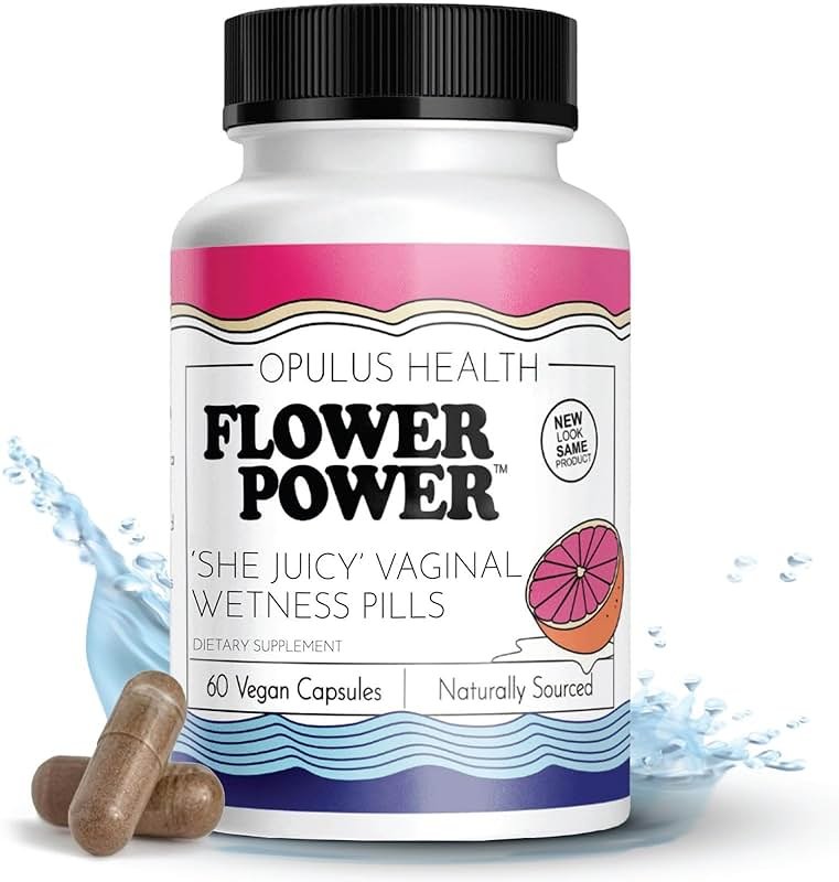 Flower Power Vaginal Moisture Support Capsules for Women — Vaginal Dryness Supplement with Powdered Slippery Elm Bark | Supports Vaginal Wellness During Menopause & Stress | 60 Count, Made in USA - Product Image