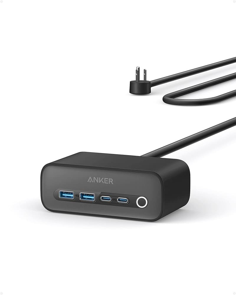 Anker 525 Charging Station, 7-in-1 USB C Power Strip for iphone13/14, 5ft Extension Cord with 3AC,2USB A,2USB C,Max 65W Power Delivery Desktop Accessory for MacBook Pro, Home, Office (Phantom Black) - Product Image