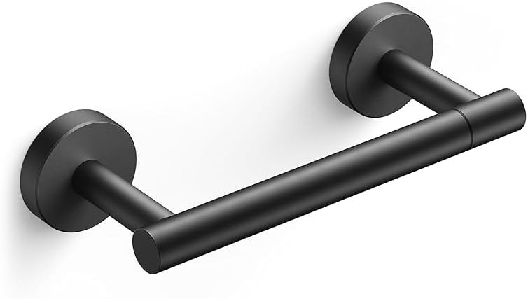 FORIOUS Toilet Paper Holder Wall Mount, Stainless Steel Rustproof Double Post Pivoting Tissue Roll Holder for Bathroom, Commercial Toilet Paper Dispenser, Matte Black - Product Image