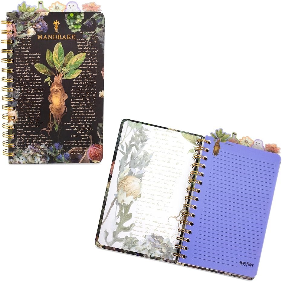 Harry Potter Mandrake Floral 5-Tab Spiral Notebook | 75-Page Bound Sketchbook Journal, Work Memo Notepad With Lined Paper, Travel Diary Writing | Home School Supplies For College, Business - Product Image