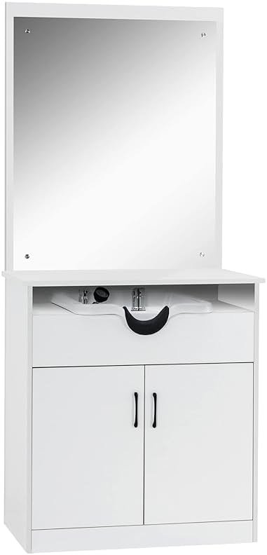 BarberPub Backwash Shampoo Bowl Sink Chair Station with Mirror Salon Styling Cabinet Spa Equipment 3130 (White) - Product Image
