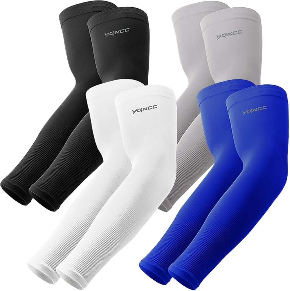YQXCC 4 Pairs Arm Sleeves, Cooling UV Sun Protection Sports Compression Sleeves for Men Women, Golf Basketball Arm Sleeves - Product Image