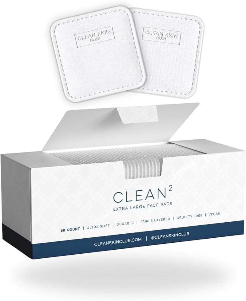 Clean Skin Club Clean² Pads 2.0 [NEW & Improved Edges] Guaranteed Not to Shed & Tear Face Pads, Unique Triple Layers, Textured & Ultra Soft Side, Organic Disposable Cotton, Pair with Makeup Remover - Product Image