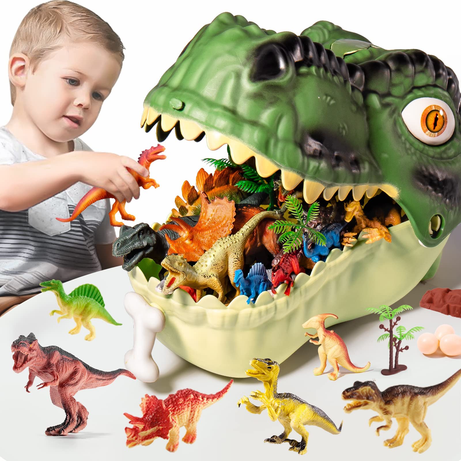RISUNTOY Dinosaur Toys for Kids 3-5,45PCS Realistic Jurassic Dinosaurs Figures with Eggs&Trees&Fence Playset to Create a Dino World,Educational Figures, Great Gift for Toddler Boys & Girls - Product Image