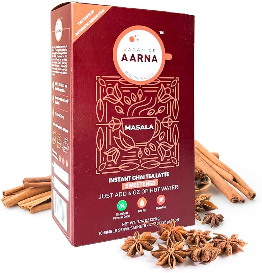 Bagan of Aarna Instant Masala Chai, Tea Powder Mix, Spiced Tea, All Natural Chai Tea, Authentic Chai Mix, Masala Spiced Chai Powder With Natural Flavour, Makes 10 Cups (Masala Sweetened) - Product Image