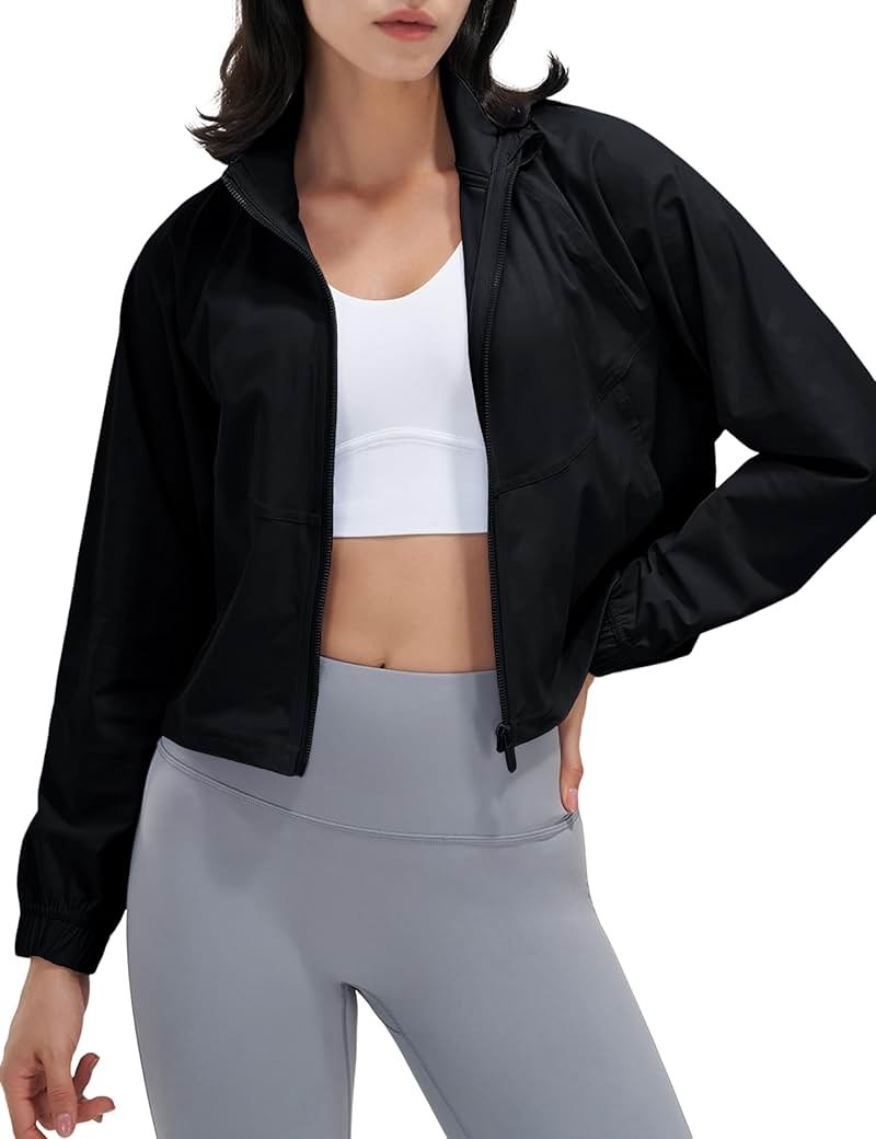 UANEO Womens Athletic Cropped Jacket Zip Up Long Sleeve Workout Tops Gym Yoga Running Sports Shirts Jackets - Product Image