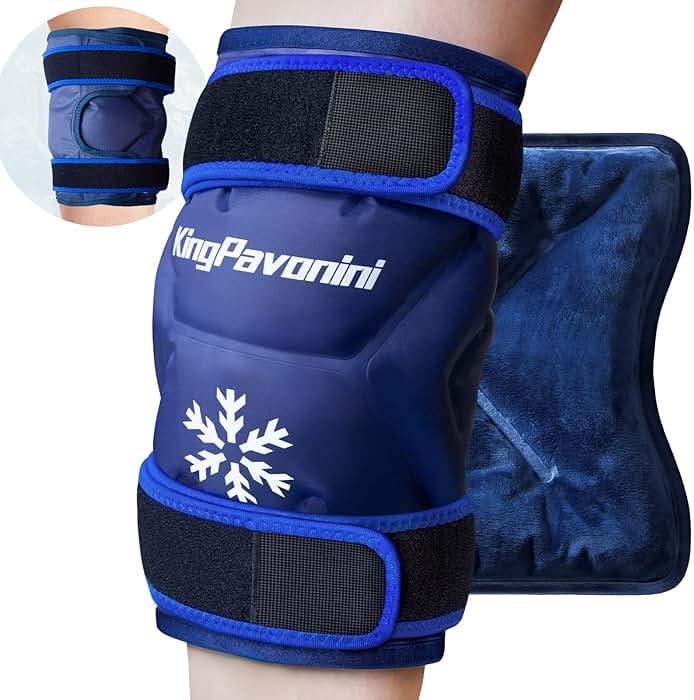 KingPavonini XXL Knee Ice Pack Wrap Around Entire Knee After Surgery, Large Reusable Gel Ice Pack for Injuries, Pain Relief, Swelling, Sports Injuries, 1 Pack (Blue) - Product Image