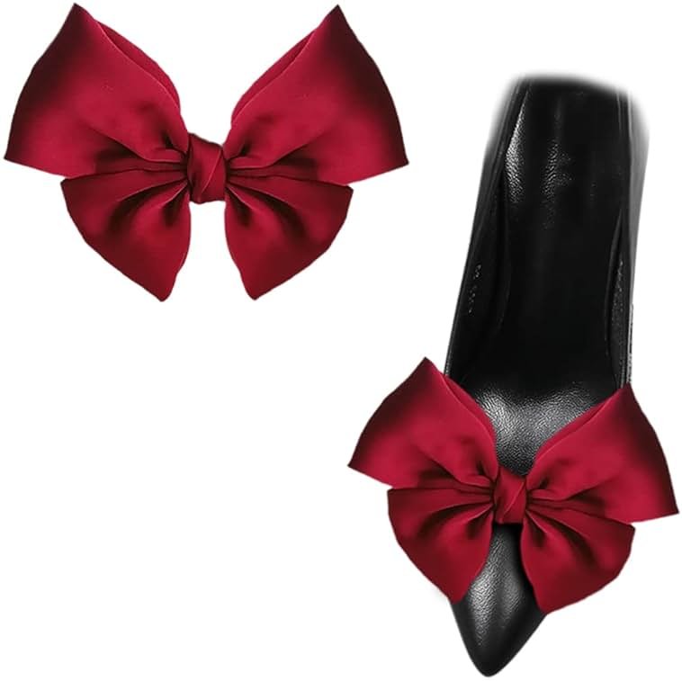 2 Pcs Satin Bow Shoe Clips Removable Solid Color Shoe Clips Elegant Wedding Party Shoe Buckles Bags Clothing Hair Accessories - Product Image