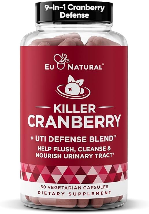 10-In-1 Killer Cranberry Pills for Women - UTI Defense Blend with Pacran Cranberry - 10 Ingredient Urinary Tract Supplement - Turmeric, Milk Thistle, Dandelion, Ginger & More - 60 Fast-Acting Capsules - Product Image