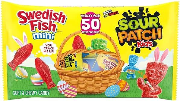 SOUR PATCH KIDS and SWEDISH FISH Mini Soft & Chewy Easter Candy Variety Pack, Bulk Candy, 50 Snack Packs - Product Image