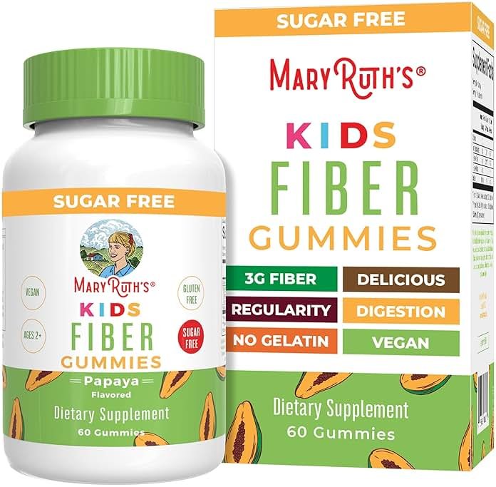 MARYRUTH'S Fiber Gummies for Kids | 2 Month Supply | Sugar Free | Kids Fiber Gummies Ages 4+ | Soluble Fiber Supplement | Gut Health & Digestion Support | 3g Fiber per Gummy | Vegan | 60 Count - Product Image