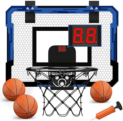 QDRAGON Mini Basketball Hoop, Over The Door Indoor, with 3 Balls/Inflator/Breakaway Rim, Basketball Toy Gifts for Kids and Adults, Suit for Bedroom/Office/Outdoor, Blue with Scoreboard - Product Image