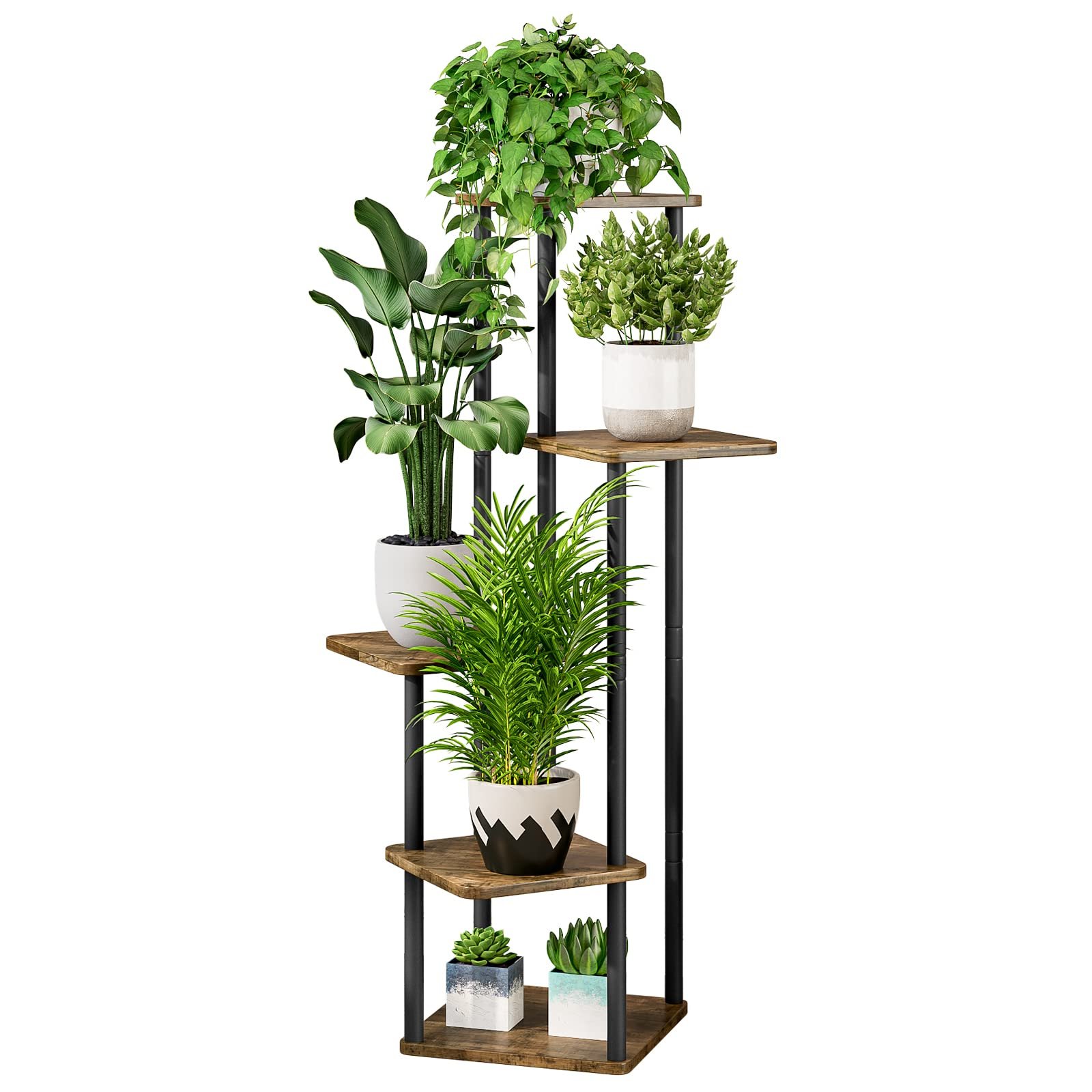 AZERPIAN Plant Stand 5 Tier Indoor Metal Flower Shelf for Multiple Plants Corner Tall Flower Holders for Patio Garden Living Room Balcony Bedroom, Black (5 Tier-Black) - Product Image