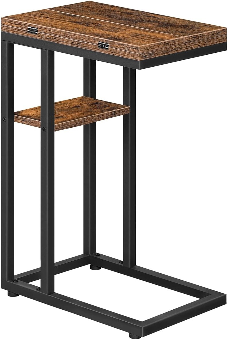 HOOBRO Foldable C Shaped End Table, C Shaped Side Table with Storage Shelf, Small Snack Table, Slide Under Couch Table for Sofa, Living Room Bedroom Small Spaces Easy Assembly, Rustic Brown BF29SF01 - Product Image