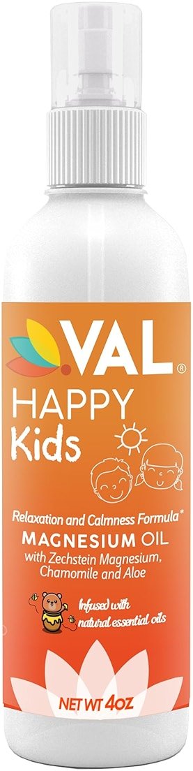 VAL Kids Magnesium Oil Spray – Natural Bedtime Calm & Mood Support | Zechstein Magnesium, Chamomile & Aloe | No Itch | Fast-Absorbing | Made in USA | 4oz - Product Image