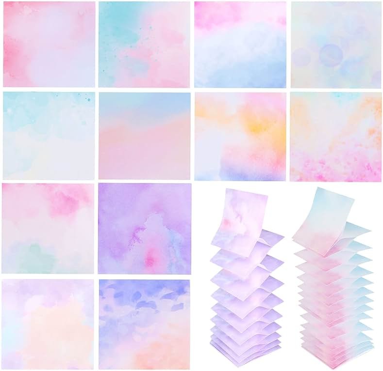 12 Pads Pop up Sticky Notes, 3x3 Cute Gradient Watercolor Self Stick Notes Pads, Multi Color Super Adhesive Memo Pads Refills, Easy to Post Paper Home Office Notebooks Supplies Accessories - Product Image