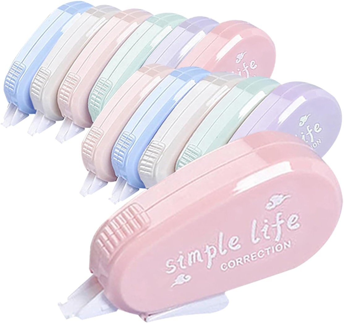 GINCEVHY 12 Pack Aesthetic Pastel Correction Tape, 0.2 x 197 inch, Instant Corrections, Easy to Use Applicator, White Smooth Pull Out Correction Tape for School, Office, Crafting - Product Image
