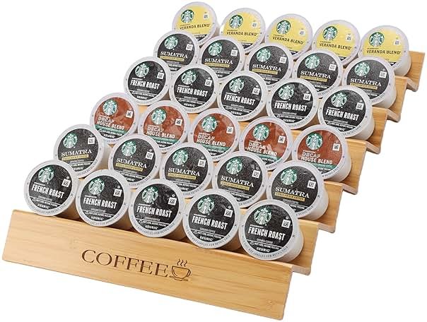 MinBoo Bamboo 2-Piece Step-Shaped K-Cup Holder Drawer or Countertop Organizer for Coffee Station - Holds 30 Coffee Pods - Product Image