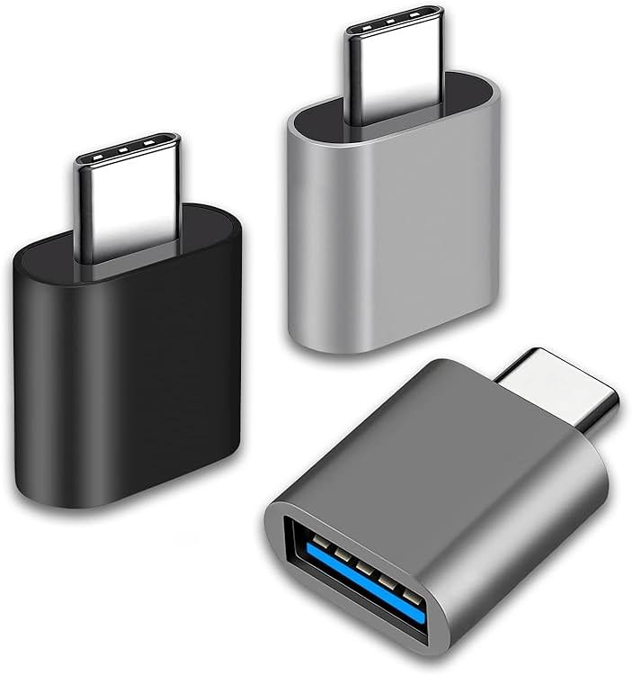 USB C to USB Adapter, Type C Thunderbolt 4 OTG Converter, USB C Male to USB 3.0 Female Adapter (3-Pack) for Apple MacBook Pro, Mac Book, iPad, Samsung Galaxy S20-S23 and More (Black/Grey/Silver) - Product Image