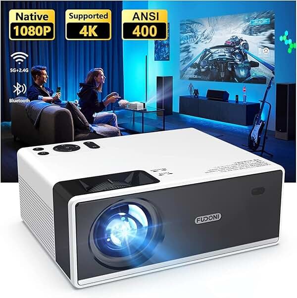 FUDONI Projector with WiFi and Bluetooth 4K Support, 300ANSI Outdoor Indoor Projector FHD 1080P Max 300" Display, Movie Video Home Theater Projector Compatible w/HDMI/USB/Phone/Laptop/TV Stick - Product Image