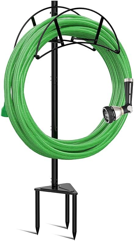 Meykwod Garden Hose Stand/Hanger Freestanding, Heavy Duty In-Ground Hose Rack Organizer for Outside Yard, Sturdy to Hold 150ft (Metal, Black) - Product Image