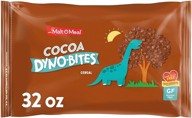 Malt-O-Meal Cocoa Dyno Bites Gluten Free Breakfast Cereal, Crispy Rice Puffs, Large Size for Family, 32 oz Resealable Bag - Product Image