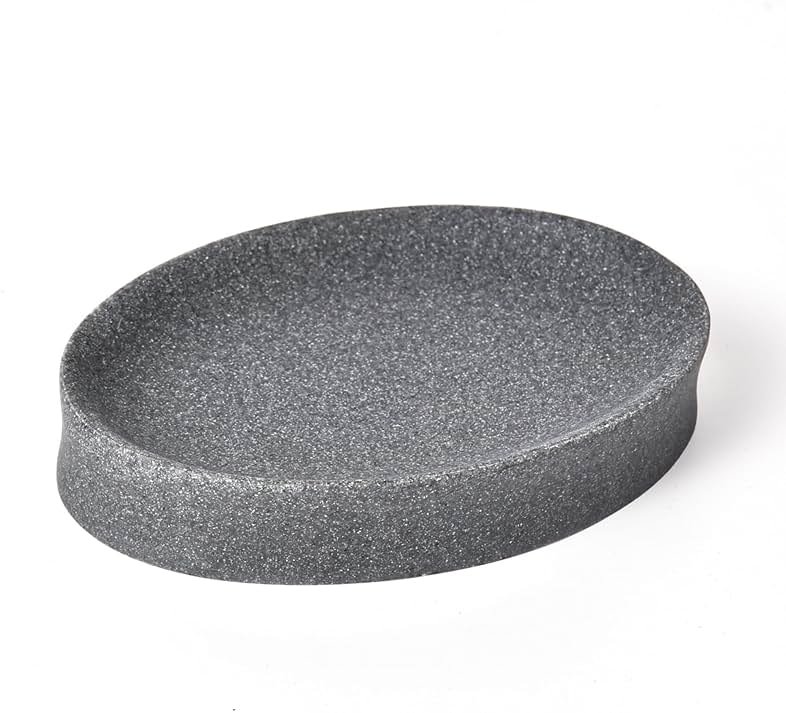 IMEEA Oval Resin Soap Dish for Bathroom Sink Stone-Look Soap Tray Holder for Bar Soap, Sponge or Shampoo Bar (Grey) - Product Image