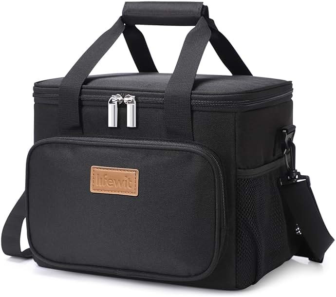 Lifewit Medium Lunch Bag, Insulated Lunch Box, Soft Cooler Cooling Tote for Adult Men Women, Black 12-Can (9L) - Product Image