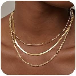 Freekiss Women's Layered Necklace Set - 3 Piece Dainty Gold Jewelry for Everyday Stacking | 14K Gold Plated Snake Chain, Rope Chain, Cuban Chain | Adjustable Length 14-18.5 Inch | Gift Ready - Product Image