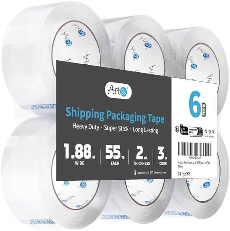 Art3d 6 Rolls Carton Sealing Tape Heavy Duty, Clear Packing Tape, 1.88" x 55 yds, 2 mil Thick - Product Image